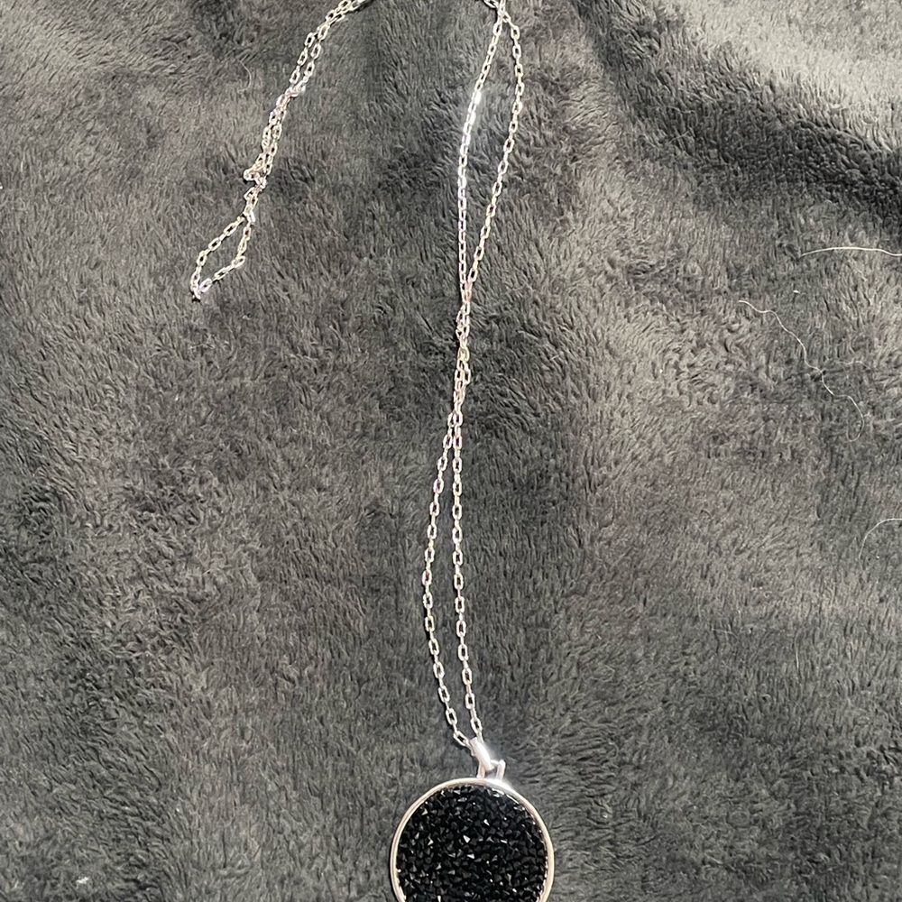 Black and Silver Reversible Swarovski Crystal Pendant Necklace